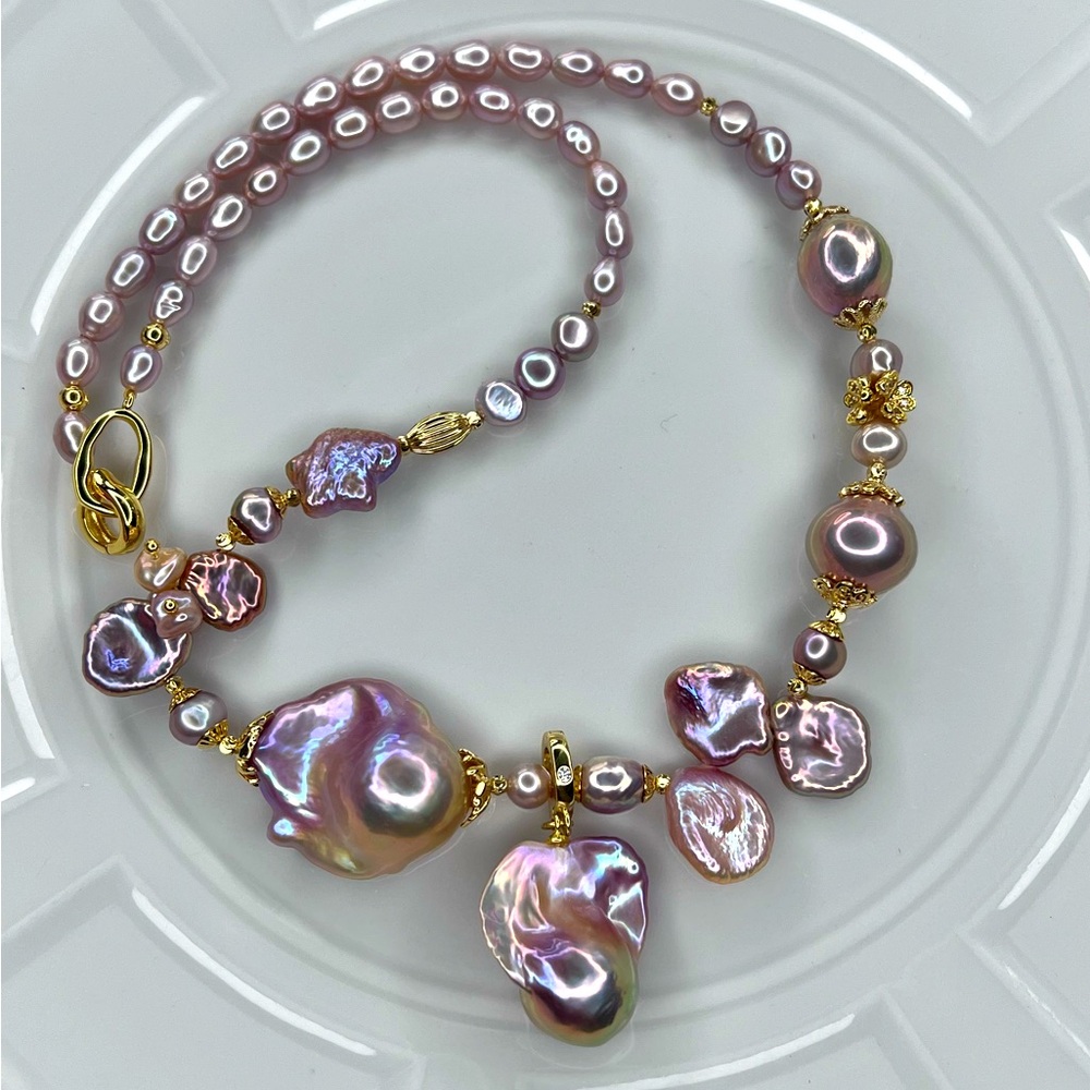 New Elegant Pink Pearl Detachable Flameball Pendant Necklace